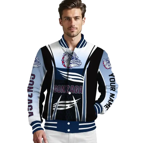 customized gonzaga bulldogs mesh effect blue black varsity jacket high quality.webp