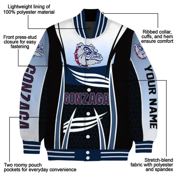 customized gonzaga bulldogs mesh effect blue black varsity jacket new arrival.webp