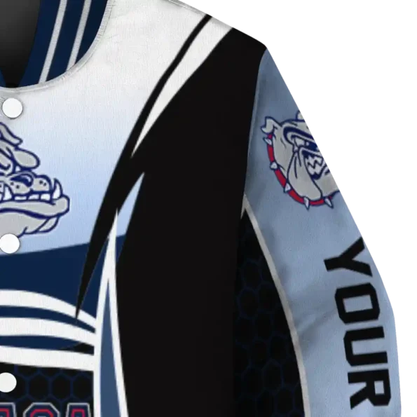 customized gonzaga bulldogs mesh effect blue black varsity jacket premium grade.webp