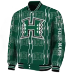customized hawaii rainbow warriors bolt stripe green varsity jacket best selling.webp