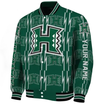 customized hawaii rainbow warriors bolt stripe green varsity jacket best selling.webp