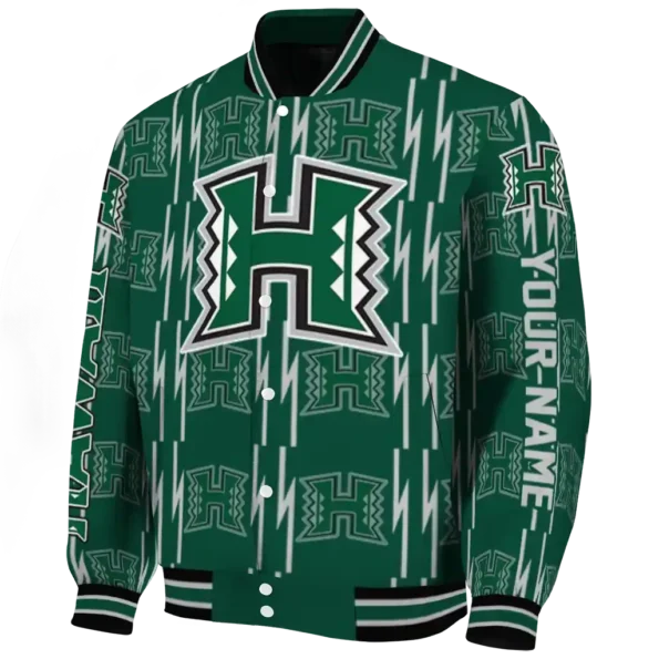 customized hawaii rainbow warriors bolt stripe green varsity jacket best selling.webp