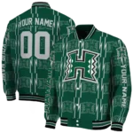 customized hawaii rainbow warriors bolt stripe green varsity jacket best selling.webp