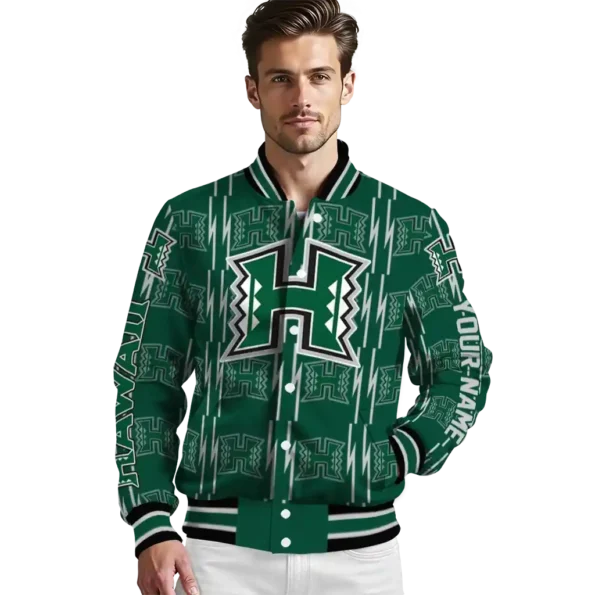 customized hawaii rainbow warriors bolt stripe green varsity jacket high quality.webp