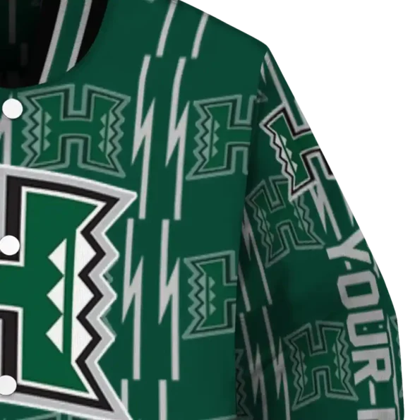 customized hawaii rainbow warriors bolt stripe green varsity jacket premium grade.webp