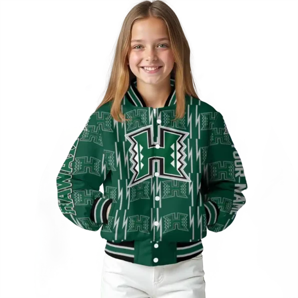 customized hawaii rainbow warriors bolt stripe green varsity jacket top rated.webp