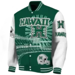 customized hawaii rainbow warriors ferris arena green white varsity jacket best selling.webp