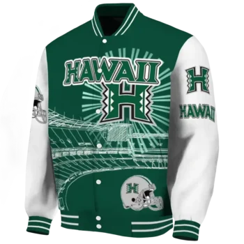 customized hawaii rainbow warriors ferris arena green white varsity jacket best selling.webp