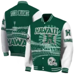customized hawaii rainbow warriors ferris arena green white varsity jacket best selling.webp