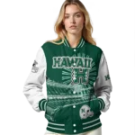 customized hawaii rainbow warriors ferris arena green white varsity jacket best selling.webp