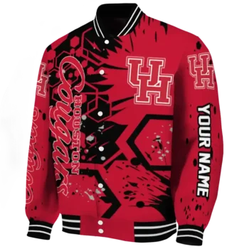 customized houston cougars hexagon cluster red black varsity jacket best selling.webp