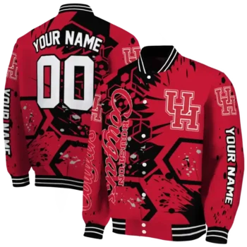 customized houston cougars hexagon cluster red black varsity jacket fashion forward.webp