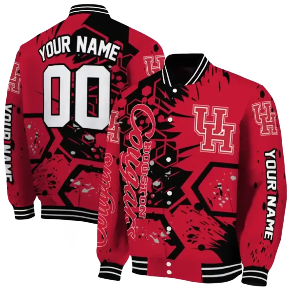 customized houston cougars hexagon cluster red black varsity jacket fashion forward.webp