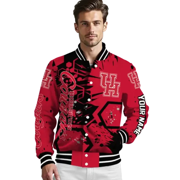 customized houston cougars hexagon cluster red black varsity jacket high quality.webp