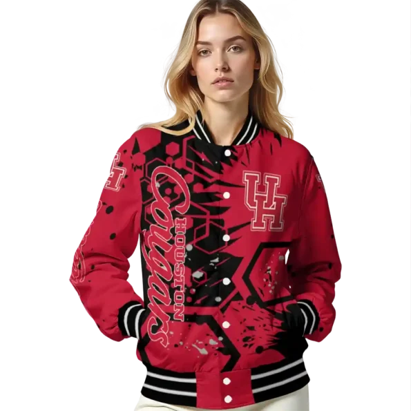customized houston cougars hexagon cluster red black varsity jacket latest model.webp