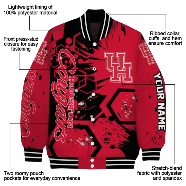 customized houston cougars hexagon cluster red black varsity jacket new arrival.webp