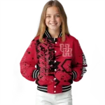customized houston cougars hexagon cluster red black varsity jacket best selling.webp