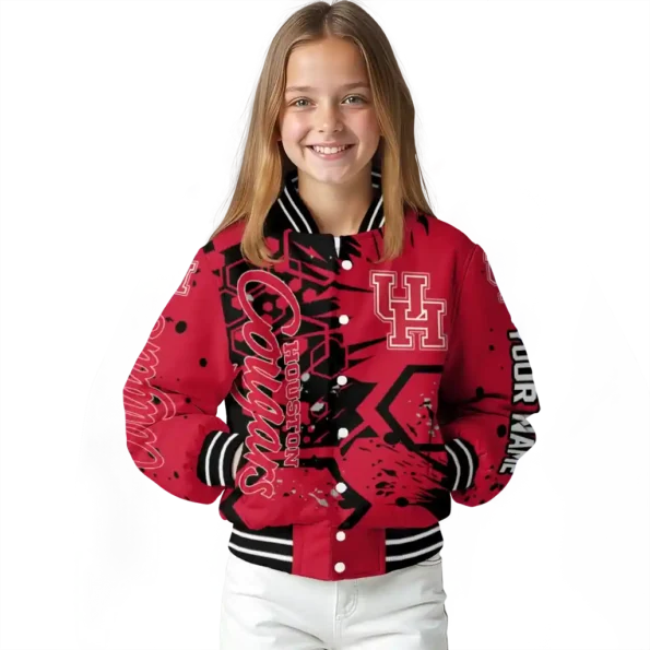 customized houston cougars hexagon cluster red black varsity jacket top rated.webp