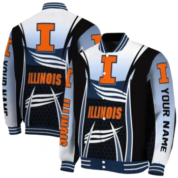 customized illinois fighting illini mesh effect blue black varsity jacket fashion forward.webp