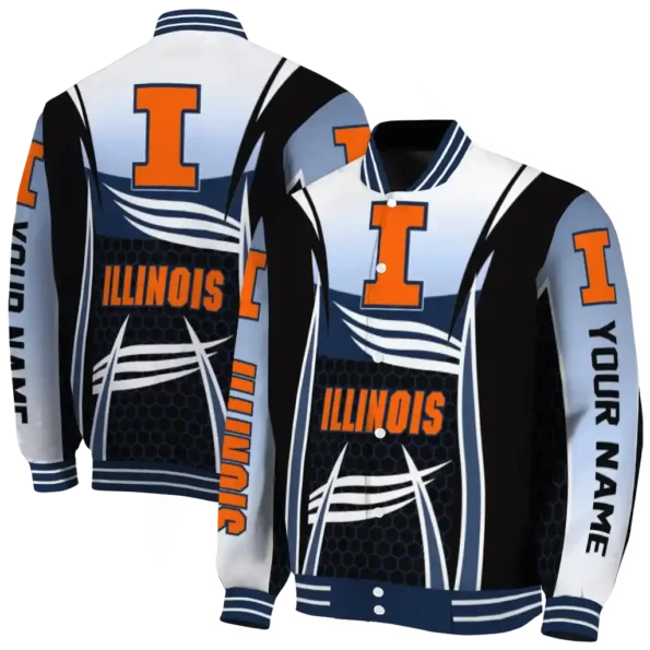 customized illinois fighting illini mesh effect blue black varsity jacket fashion forward.webp
