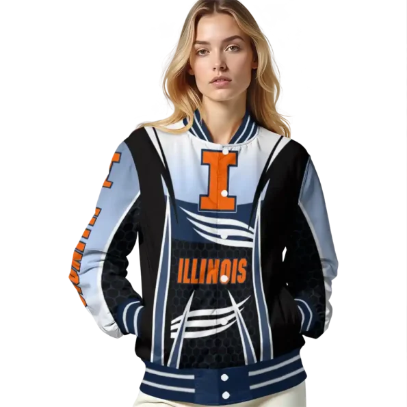 customized illinois fighting illini mesh effect blue black varsity jacket latest model.webp