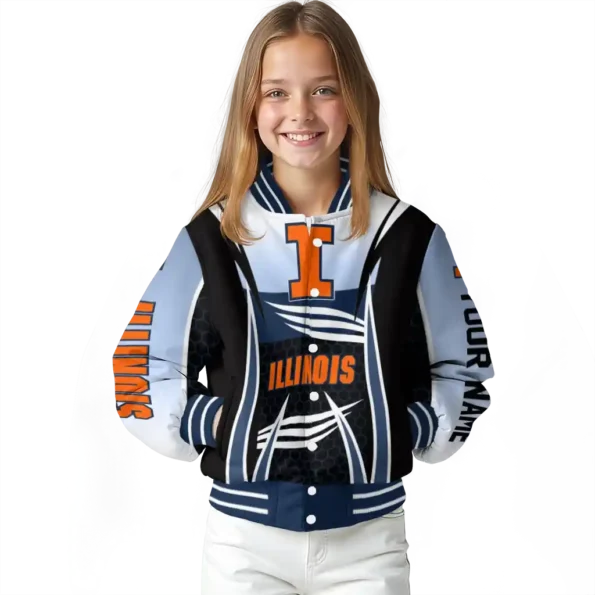 customized illinois fighting illini mesh effect blue black varsity jacket top rated.webp