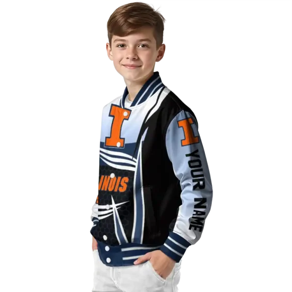 customized illinois fighting illini mesh effect blue black varsity jacket trendy.webp