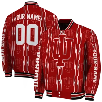 customized indiana hoosiers bolt stripe red varsity jacket fashion forward.webp