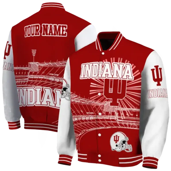 customized indiana hoosiers ferris arena red white varsity jacket fashion forward.webp