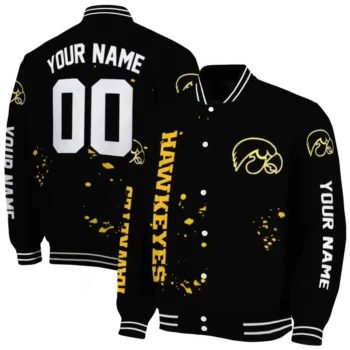 customized iowa hawkeyes hexagon cluster black varsity jacket fashion forward.webp