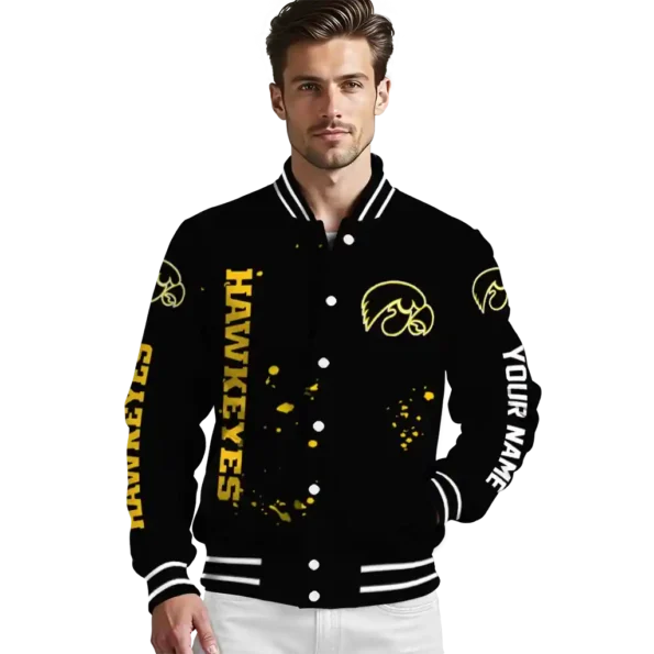 customized iowa hawkeyes hexagon cluster black varsity jacket high quality.webp