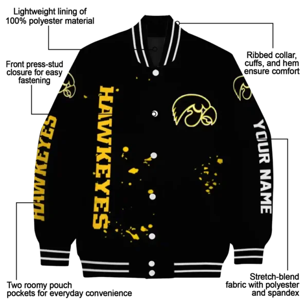 customized iowa hawkeyes hexagon cluster black varsity jacket new arrival.webp