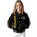 customized iowa hawkeyes hexagon cluster black varsity jacket best selling.webp