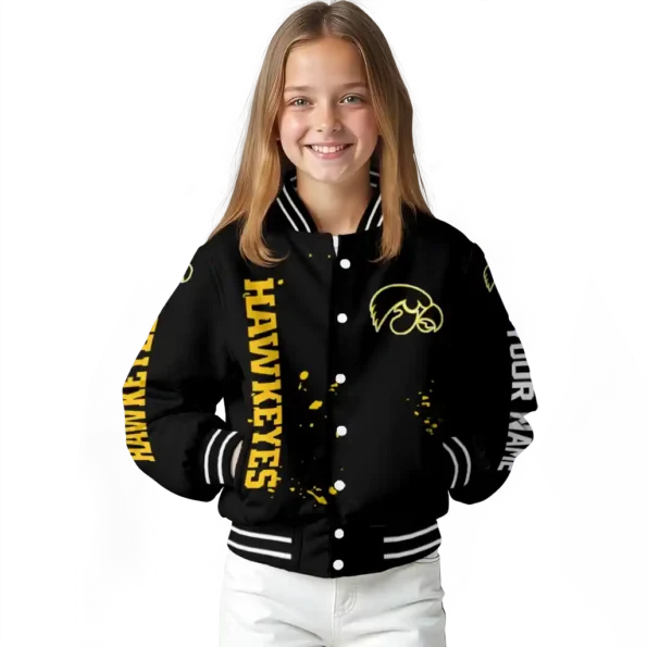 customized iowa hawkeyes hexagon cluster black varsity jacket top rated.webp