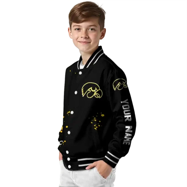 customized iowa hawkeyes hexagon cluster black varsity jacket trendy.webp