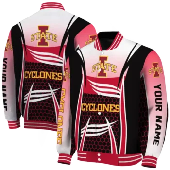 customized iowa state cyclones mesh effect red black varsity jacket fashion forward.webp