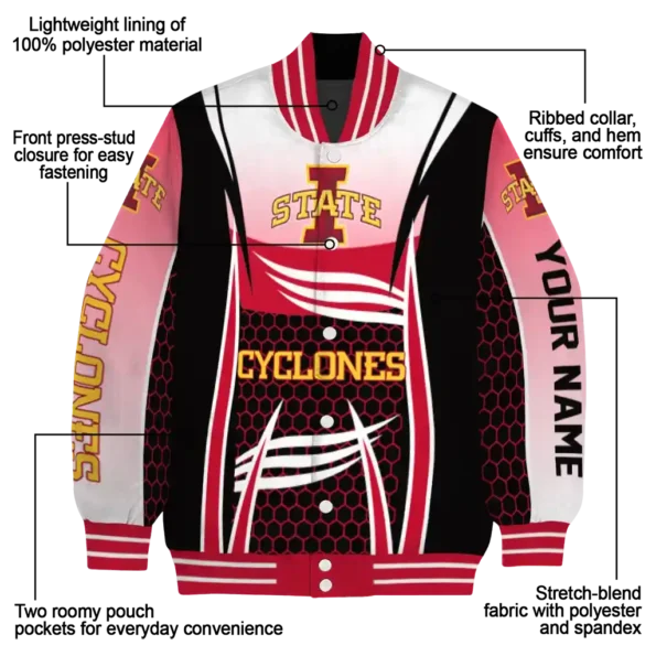 customized iowa state cyclones mesh effect red black varsity jacket new arrival.webp