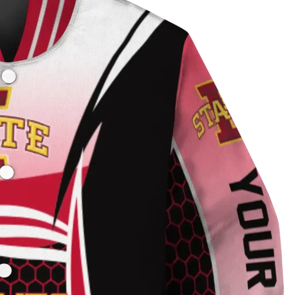 customized iowa state cyclones mesh effect red black varsity jacket premium grade.webp