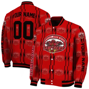 customized jacksonville state gamecocks bolt stripe red varsity jacket fashion forward.webp