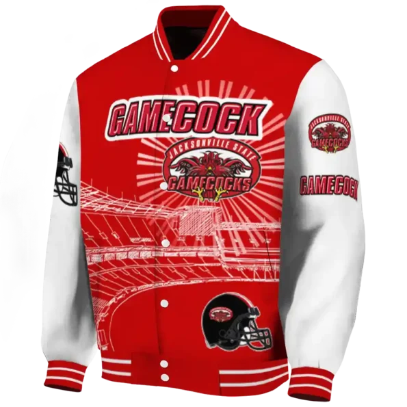 customized jacksonville state gamecocks ferris arena red white varsity jacket best selling.webp