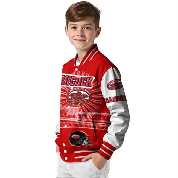 customized jacksonville state gamecocks ferris arena red white varsity jacket trendy.webp