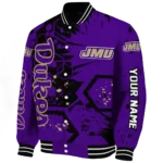 customized james madison dukes hexagon cluster purple black varsity jacket best selling.webp