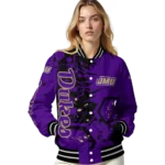 customized james madison dukes hexagon cluster purple black varsity jacket best selling.webp