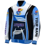 customized kansas jayhawks mesh effect blue black varsity jacket best selling.webp