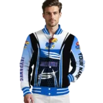 customized kansas jayhawks mesh effect blue black varsity jacket best selling.webp