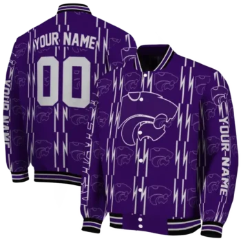 customized kansas state wildcats bolt stripe purple varsity jacket fashion forward.webp
