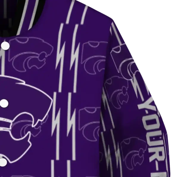 customized kansas state wildcats bolt stripe purple varsity jacket premium grade.webp