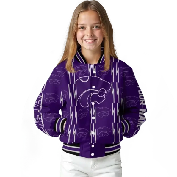 customized kansas state wildcats bolt stripe purple varsity jacket top rated.webp