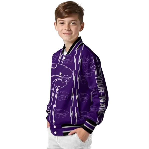 customized kansas state wildcats bolt stripe purple varsity jacket trendy.webp
