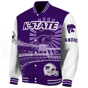 customized kansas state wildcats ferris arena purple white varsity jacket best selling.webp